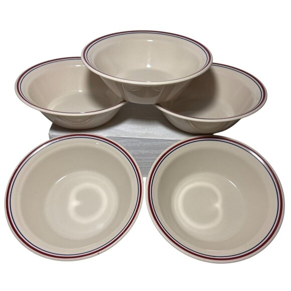 Corelle Corning ABUNDANCE Bowls Blue Red Stripe Soup Cereal Bowl 6 3/4” Set of 5 - Picture 1 of 6